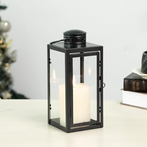 Staymoment Lanterne décorative noire pour l'extérieur : 24 cm, petit photophore extérieur comme balcon, jardin, décoration de table moderne, lanterne funéraire, bougeoir, éclairage