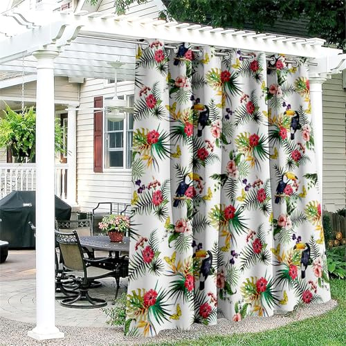 Hiseng Tende da Esterno con Anelli 1 Pezzi Verde Pianta Tende da Sole Tenda Oscurante Impermeabile Tenda per Esterni per Giardino Cortile Balcone Protezione Solare e Privacy (140x260cm,Fiori)