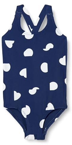 Amazon Essentials Bañador de una Pieza con Espalda Cruzada Niña, Azul Intenso Marfil Abstracto Lunares, 4 años