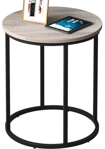 Yusong Round End Table, 51cm Accent Small Side Table Suitable for Hiding Trash Can, Nightstand Modern Bedside Table for Living Room Bedroom Office Small Spaces, Greige