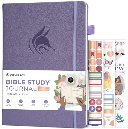 Clever Fox Bible Study Journal Large – Church Notes Notebook – Note Taking & Journaling Kit – Faith Based Religious Accessories, 7x10” (Lavender)