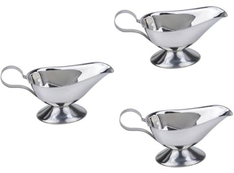 Cabilock 3pcs Stainless Steel Gravy Sauce Boat Condiment Container for Easy Pouring for Restaurants Hotels and Home Entertaining Food-Grade Steel Rustproof Design