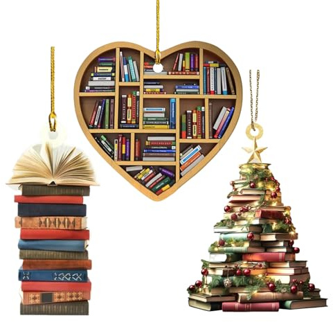 3PCS Book Christmas Tree Ornaments, Christmas Ornaments For Book Lovers, Stacked Books Pendant Hanging Gift Decorations for Christmas Tree (book ornaments 1)