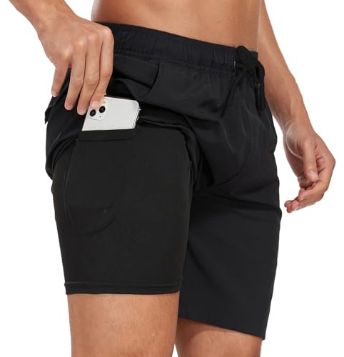 Milaloko Bañador para Hombre con Forro de Compresión y Bolsillos Secado Rápido Corto Traje de Baño Shorts