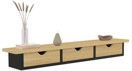 IDMarket – Estantería de pared, consola de entrada Lise, 3 cajones, efecto madera y negro