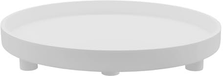 XL Dekotablett rund auf Füßen 38 x 6 cm - weiß - Holz Kerzentablett groß mit Rand - Dekoteller Kerzenteller Tisch Deko Tablett für Kerzen Weihnachten Geschenke