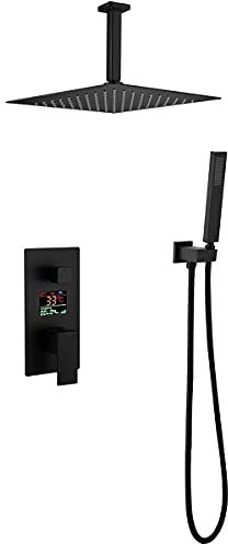 Rain Shower System Digital Combo Set Ceiling Mounted Bathroom Shower Faucet Set with Stainless Steel Shower Head,