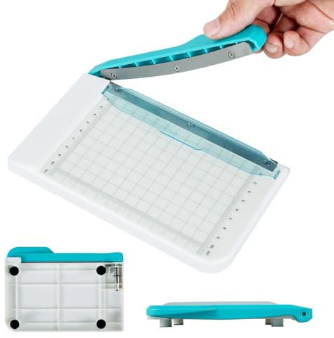 Kleiner Papierschneider, 15,2 cm Schnittlänge, rutschfester Papierschneider, kompakt und tragbar, gebogene Streifenschneider zum Schneiden von Gutscheinen, Bastelkarten und Fotos (weiß)