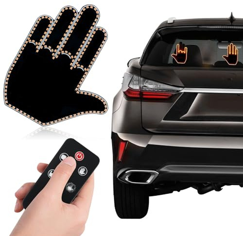 CERICAI Car Finger Light with Remote - LED Light for Rear Window, Car Gadgets Multi-Function Warning Light Prevent Rear-End Collision, Funny Gesture Car Accessories, Road Rage Finger Sign