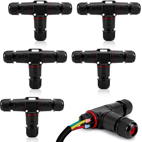 Waterproof Cable Connector, 3 Way Outdoor Lighting Junction Box for Cable Diameter Ø 3mm-12mm, M20 T Hole Connector for Outdoor Lamps, Lawns, Household Appliances (5)