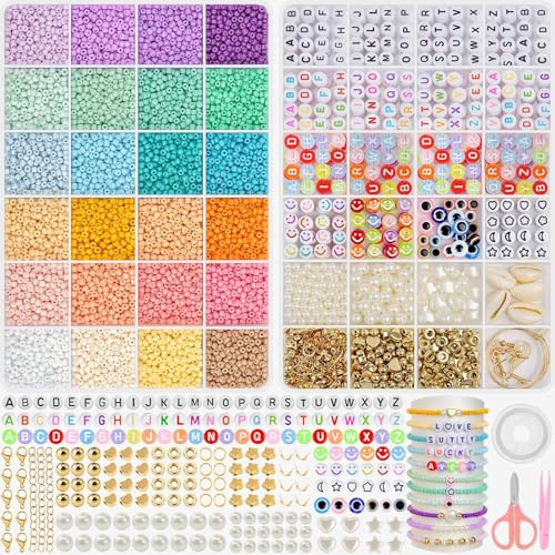 ARTREE 3mm Perlen für Armbänder 24 Farben Perlen zum Auffädeln Perlen Set mit Buchstabenperlen, Armband Selber Machen Perlenset für DIY Halsketten Handwerk Armbänder Schmuck (3mm-24 Farben-2)