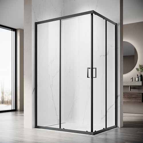 SONNI Eckeinstieg Duschkabine 80x120x195 cm, Schiebetür, 5mm ESG, Schwarz | 5mm ESG Sicherheitsglas mit leichtlaufender Schiebetür und platzsparendem Eckdesign für komfortable Nutzung,einfache Montage.