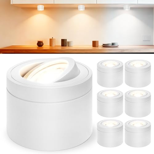Laiebri 6x Led Aufbauspots Weiß - 30° Schwenkbar Ø80x60mm Deckenstrahler - inkl. 6W 600LM Led Modul 230V 2700K/4000K/6500K Dimmbar Deckenspots - Aufbaustrahler - Aufputz Spots