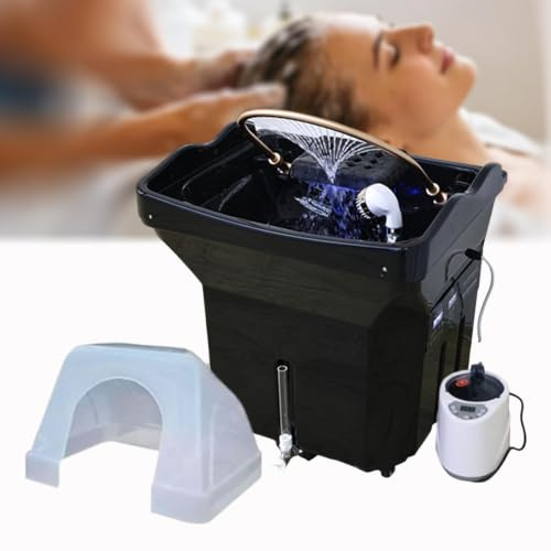 QMBLSNSQ Équipement De Head Spa Japonais, Equipé D'Un Réservoir D'Eau 60L, Inclut Un Fumigateur Et Une Casque Vapeur, Bac A Shampoing Professionnel Mobile, Convient Aux Salons De Coiffure (Noir).