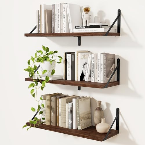 Feihorrm 3-delar Sett Bokhyllor, 60 cm Bokhyllor Vägg, Väggregal Trä, Regal Vägg, Mörk Brun Väggregal, Bokhyllor Trä för Vardagsrum, Sovrum & Kontor
