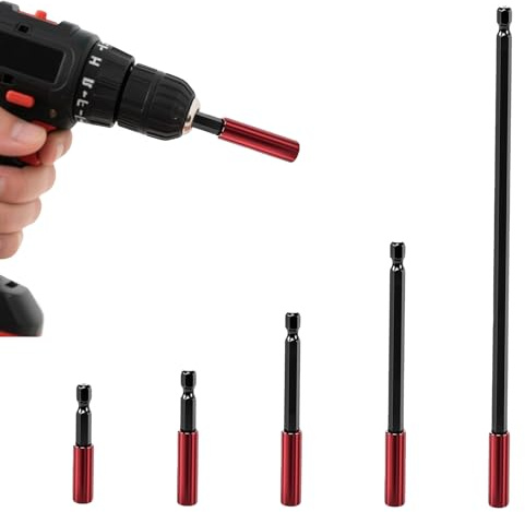 Sekfpnk Lot de 5 porte-embouts magnétiques à tige hexagonale de 1/4 avec extensions d'embout de 50/60/100/150/300 mm, robustes et durables, pour perceuses et tournevis (rouge)
