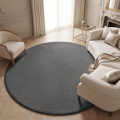 Homaxy Moderner Teppich Rund Wohnzimmer Kurzflor Matte, Rund 120x120 cm | Flauschig Waschbarer Teppiche Kuscheliger Extra Weich Rutschfest Bettvorleger fürs Kinderzimmer Schlafzimmer, Dunkelgrau