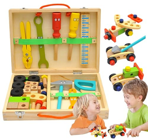 Kinder Werkzeugkoffer - Pädagogisches Holzbaukasten Spielzeug | Spielzeug Werkzeug Set - Für Und Mädchen Ab 2 3 4 Jahre Zuhause Kinderzimmer Kindergarten Geburtstagsgeschenk