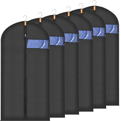 Sevenpers Fundas Ropa Armario Negro 60x140cm Juego 6, Antipolvo Antihumedad Antipolillas, Funda Larga con Cremallera, Transpirable Bolsa de Ropa para Abrigos Invernales y Vestidos Grandes