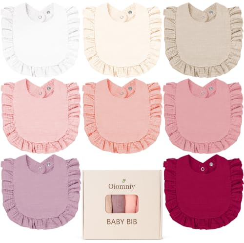 Oiomniv 8-Pack Muslin Baby Bibs, 100% Cotton Drool Bibs, 0-36 Months