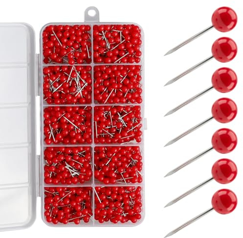 BRITIVIVE 600 Stück Pinnadeln 15mm Pinnadeln Rundkopf Pinnwandnadeln mit Stahlspitze Wiederverwendbar Pins Rundkopf Stecknadeln für Markieren DIY Bulletin Board (Rot)