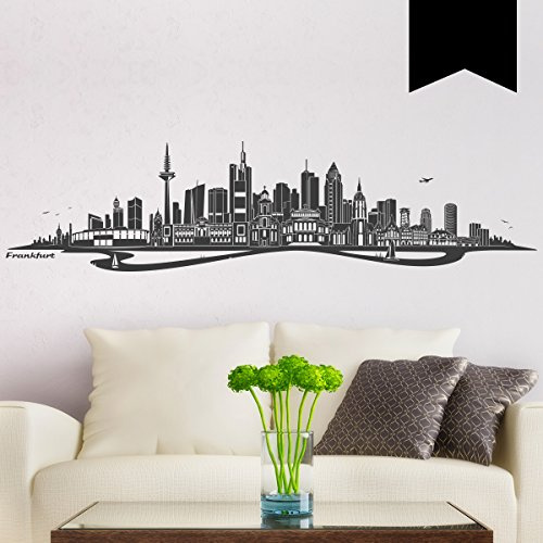 WANDKINGS Wandtattoo - Skyline Frankfurt (mit Fluss) - 120 x 29 cm - Schwarz - Wähle aus 6 Größen & 35 Farben