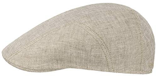 Stetson Herringbone Leinen Flatcap Herren Flat Cap mit UV-Schutz 40 Baumwollfutter Made in EU Frühjahr Sommer Hellbeige 60 cm
