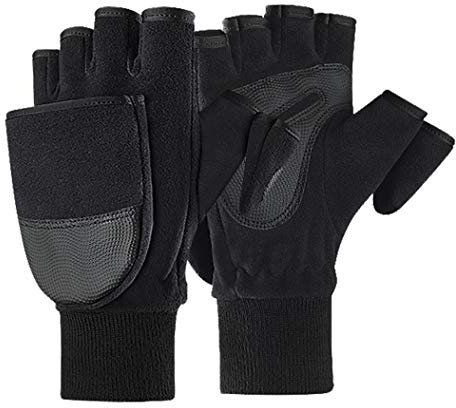 Herren Handschuhe Winter Warm Halbfinger Fäustlinge Doppelfunktione Winterhandschuhe Laufhandschuhe mit Flip Top Touchscreen Handschuhe zum Angeln, Fotografieren, Radfahren