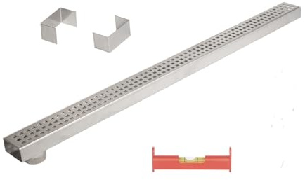 Entwässerungsrinnenset mit 1 x Rinne Superflach V2A mit Ablaufstutzen, 2 Endstücke, 1 Dichtmittel, 1 Schnurwasserwaage