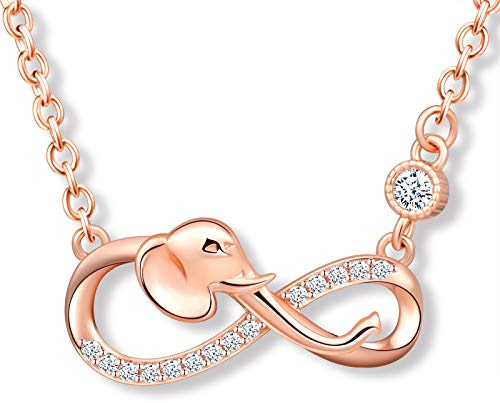 MicLee Halsbandshänge för kvinnor för flickor, 925 sterling silver, söt elefant och infinity-symbol halsband, unikt djurdesign halsbandshänge, inlagd zirkon, lysande hänge, silver e sterlingsilver, colore: Rosa guld, cod. IUM0187-rose gold