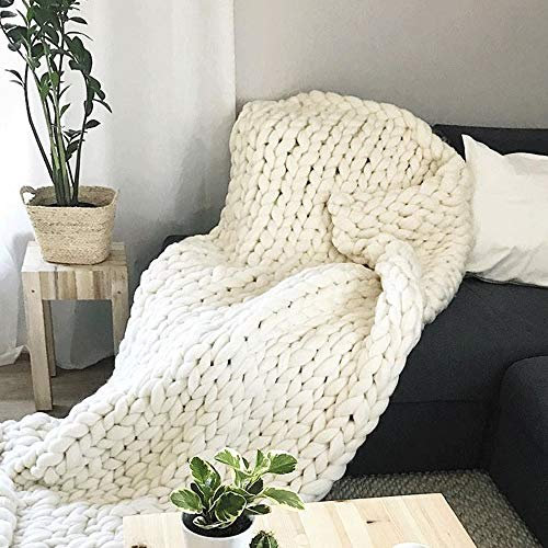 MANG Handgewebte Grob Gestrickte Decke Weiß Strickdecke Weiche Gemütliche Strick-Kuscheldecke Weihnachts Geschenk, Grau, 100 X 200cm