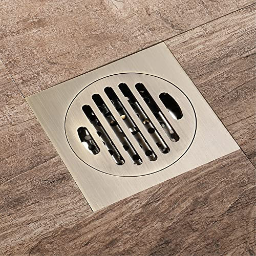 Shower Drain, Brass Floor Drain Colander Hair Filter for Bathroom, Square Sanitaire Pure Copper Floor Drain 10 * 10cm