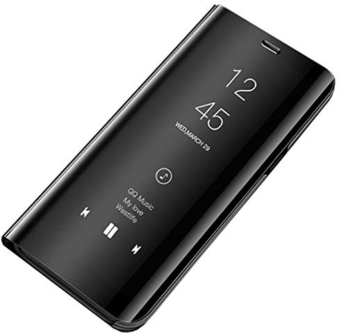 Jacyren kompatibel mit iPhone 13 Leder Hülle Clear View Cover, iPhone 13 Handyhülle Spiegel Schutzhülle Flip Tasche Case, Stand Feature Schutz Schale Etui Hülle für iPhone 13 (iPhone 13, Schwarz)