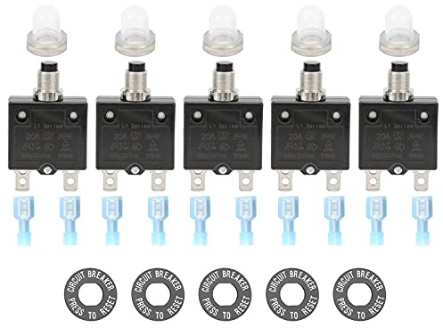 Disjoncteur Thermique, Disjoncteur 20A 125/250VAC à Bouton-Poussoir de Réinitialisation Disjoncteurs de Surcharge avec Bornes à Connexion Rapide Bouton-Poussoir à Capuchon Étanche