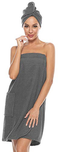 vislivin Bademantel Damen Saunakilt & Haartuch Sauna Kilt Frauen Saunakilt mit Klettverschluss und Gummizug