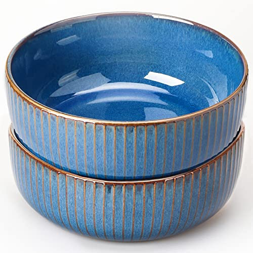 CSYY Ensaladera de Cerámica, 2 Unidades 1800 ml Porcelana Grande 21 cm, Color Azul