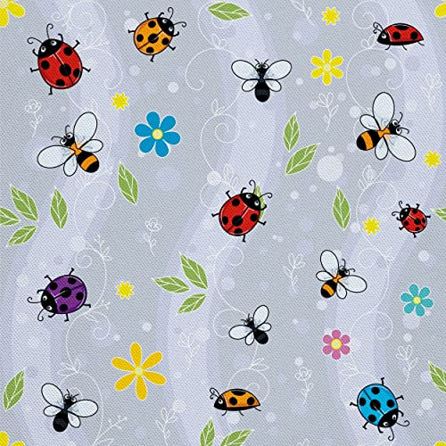 HEKO PANELS Oxford Wasserdichte Meterware Canvas Polyester Stoff Zum Nähen, Dekostoffe Wasserabweisend Blickdicht Marienkäfer Insekten 1 Meter 155 x 100 cm