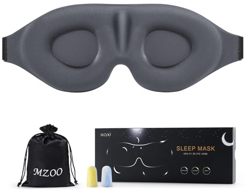 MZOO Luxury Sleep Eye Mask for Side Sleeper Men Women, Zero Eye Pressure 3D Sleeping Mask, Light Blocking Patented Design Night Blindfold, Soft Eye Shade Cover for Travel, Grey