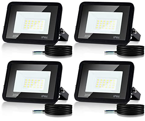 Tubiaz LED Strahler, 4x20W Superhell 1700LM Scheinwerfer, 3000K Warmweiß IP66 Wasserdicht Aussenstrahler Mit 1M Kabel, Außenstrahler Für Garten Sportplatz Auffahrt (Kein Stecker)