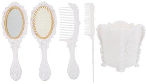 FRCOLOR Salon Hair Brush Comb Set with Storage Holder Detangling Hairbrush for All Hair Types Desktop Organizer for Dressing Table Ideal for Bedroom and Bathroom Vanity