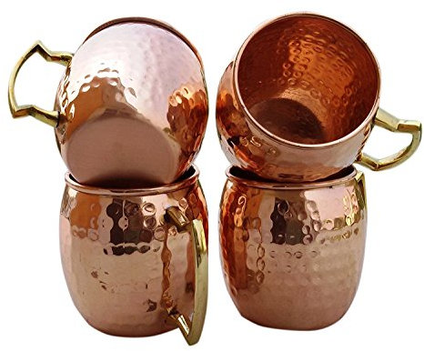 Aakrati Handicrafts Moscow Mule Becher-Set, handgefertigt, reines Kupfer, gehämmert, 4 Stück