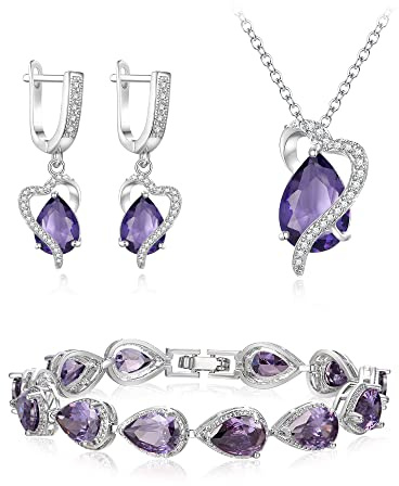 EVER FAITH Schmuckset Teardrop Cubic Zirkonia Party Liebe Herz Halskette Ohrringe Tennis Armband Set für Geburtstag/Muttertag Geschenke für Mama/Frau/Freundin