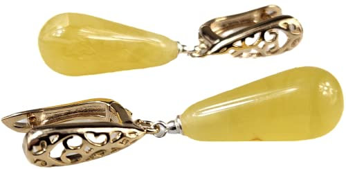 Weiss Bernstein Ohrringe Tropfenform Ohrringe Tropfen Ohrschmuck Ohrhanger Echt Handgemacht Silber 925