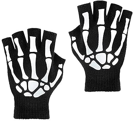 Homoyoyo Fingerlose Handschuhe Für Halloween Dekorative Skelett-handschuhe Halloween-strickhandschuhe Partyzubehör Herrenhandschuhe