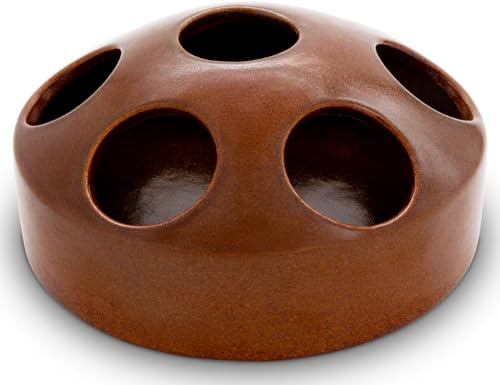 KERAZO 1,5 Liter Keramik Geflügeltränke mit 7 Öffnungen Hühnertränke Ententränke Futterschale Wasserschale Futterstation Wasserstation, 22x10 cm (braun, 1,5L)