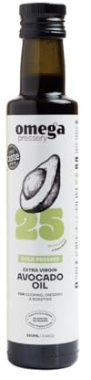 Omega Pressery Premium Extra Virgin Avocado Oil for Cooking - 250ml | Cold Pressed, Unblended, Unrefined | High Smoke Point 240°C | 3 Star Great Taste Award | Light Frying, Roasting, Baking & Dressing