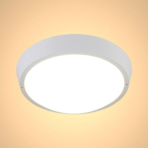 TEKLED LED Bulkhead Light | Bathroom IP65 Waterproof 30W 4000K 3090lm Cool White CCT | Large Interior Exterior Flush Ceiling Light | Adjustable Wall or Ceiling Mounting Fitting- Round
