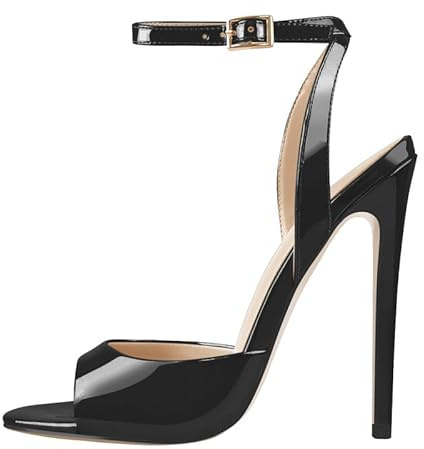 blingqueen Sandales à talons hauts pour femme avec orteils carrés en vernis, Vernis noir., 46 EU