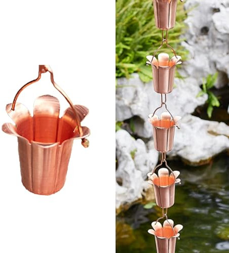 UrbanUp Regenablaufkette Morning Glory Kupfer Regenketten, Hängen Langlebiger Regenfänger, Blumendekoration Downspout -Kette für Abhilfeentwässerung/Ersatzabsturz (Size : 3 m (9.8ft))