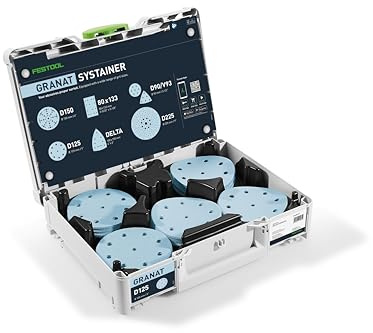 Festool Schleifmittel-Systainer³ SYS-STF D125 Granat Set - 100 | 125 mm Schleifpapier Sortiment P60-P220, für Exzenterschleifer, im Systainer M 112, ideal für VOC-Lacke und Hartholz